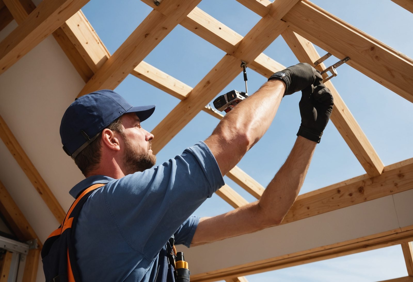 Technician securing a skylight frame with precision during installation